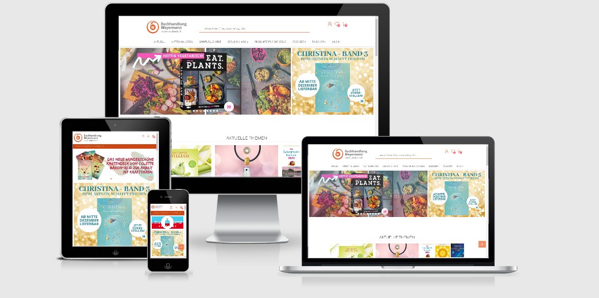 Screenshot Onlineshop der Buchhandlung Weyermann